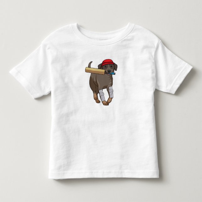 Hund auf Cricket mit Cricket-Fledermaus Kleinkind T-shirt (Vorderseite)