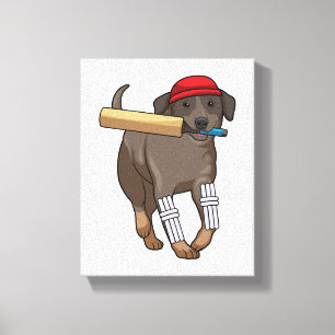Hund auf Cricket mit Cricket-Fledermaus Leinwanddruck