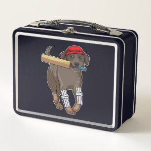 Hund auf Cricket mit Cricket-Fledermaus Metall Brotdose