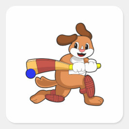 Hund auf Cricket mit Cricket-Fledermaus Quadratischer Aufkleber