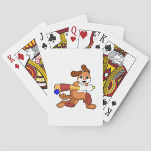 Hund auf Cricket mit Cricket-Fledermaus Spielkarten