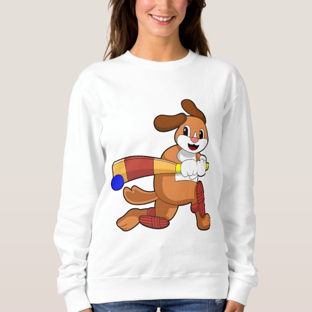 Hund auf Cricket mit Cricket-Fledermaus Sweatshirt (Vorderseite)