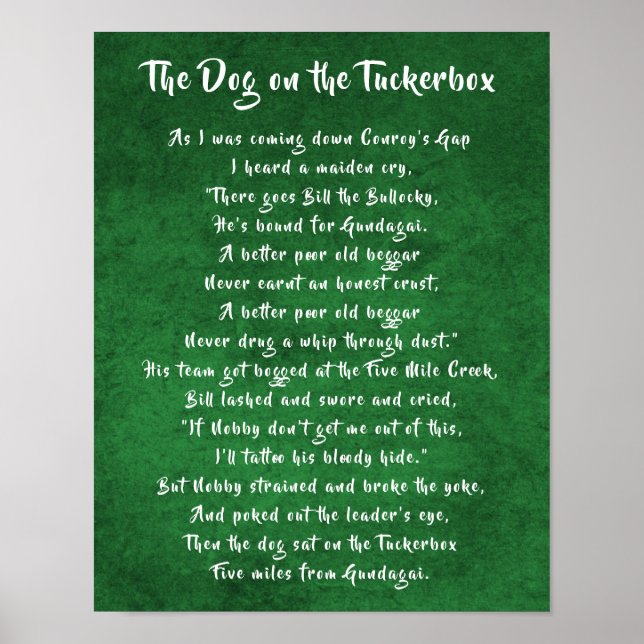 Hund auf der Tuckerbox Australian Bush Gedicht Poster (Vorne)