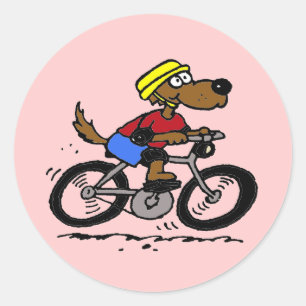 Hund auf Fahrrad! Runder Aufkleber