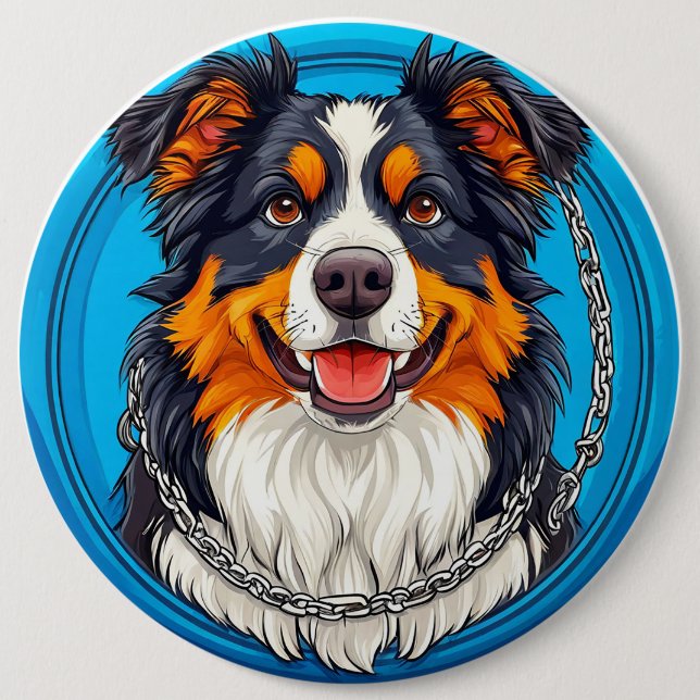 Hund auf grünem Hintergrund Button (Vorderseite)