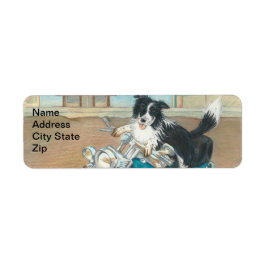 Hund auf Motorrad-Rücksendeadressen-Aufklebern