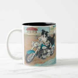 Hund auf Motorrad Zweifarbige Tasse