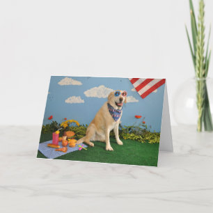 Hund auf Picknick, amerikanische Flagge Karte