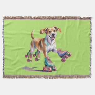 Hund auf Roller Skate Wasserfarbe Decke