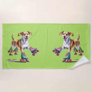 Hund auf Roller Skate Wasserfarbe Strandtuch