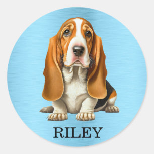Hund, Basset Hound-Portraitvorlage Runder Aufkleber