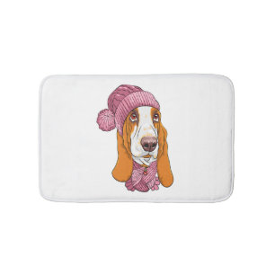 Hund Basset Hound Rasse in Strickhut Badematte