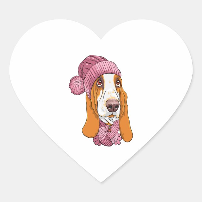 Hund Basset Hound Rasse in Strickhut Herz-Aufkleber (Vorderseite)