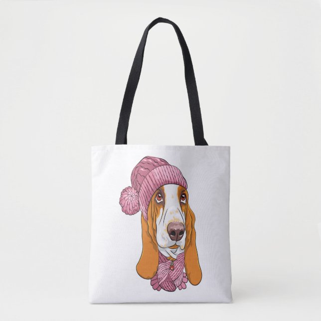 Hund Basset Hound Rasse in Strickhut Tasche (Vorderseite)