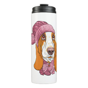 Hund Basset Hound Rasse in Strickhut Thermosbecher