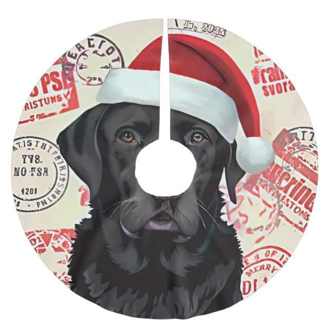 Hund Baumrock schwarzes Lab Polyester Weihnachtsbaumdecke (Vorderseite)
