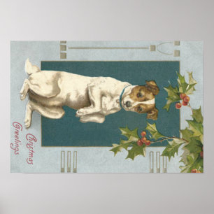 Hund Beging Holly Weihnachtsgrüße Poster