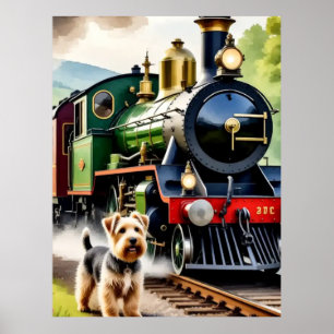 Hund begrüßt Dampflok Poster