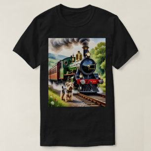 Hund begrüßt Dampflok T-Shirt