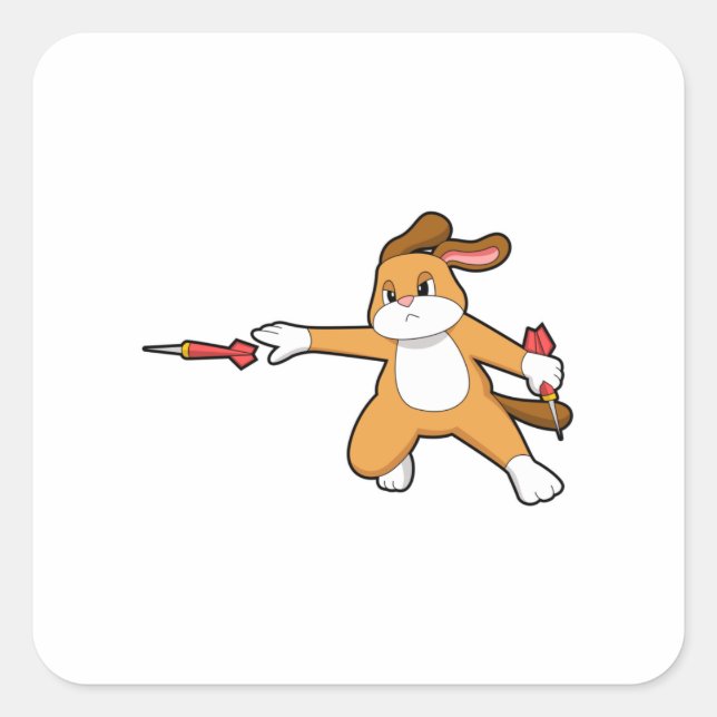 Hund bei Darts mit Dart.PNG Quadratischer Aufkleber (Vorderseite)