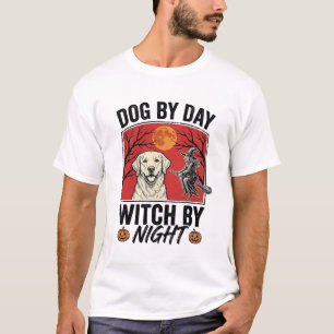 Hund bei Tag, Hexe bei Nacht, Vintage-Halloween-Hu T-Shirt