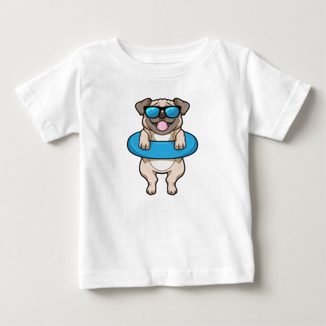 Hund beim Baden mit Schwimmring Baby T-shirt (Vorderseite)