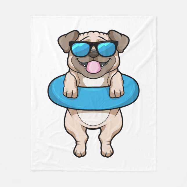 Hund beim Baden mit Schwimmring Fleecedecke (Vorderseite)