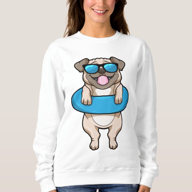 Hund beim Baden mit Schwimmring Sweatshirt (Vorderseite)