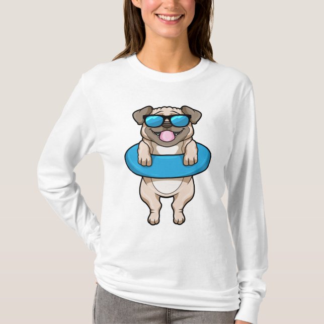 Hund beim Baden mit Schwimmring T-Shirt (Vorderseite)
