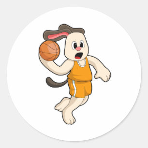 Hund beim Basketball-Sport Runder Aufkleber