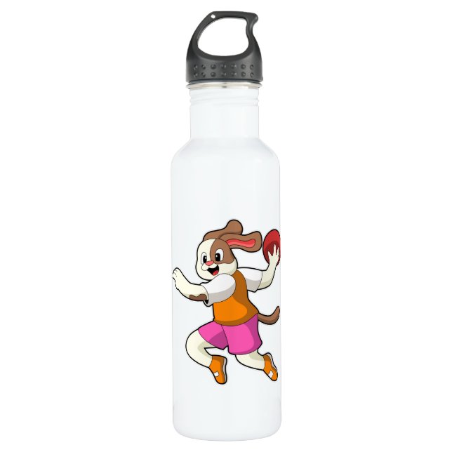 Hund beim Handballspieler mit Handball Edelstahlflasche (Vorderseite)