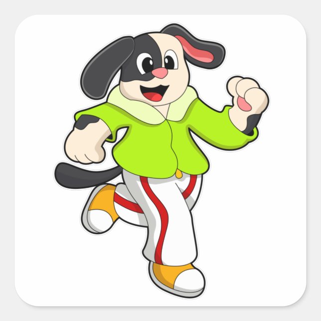 Hund beim Laufen Quadratischer Aufkleber (Vorderseite)