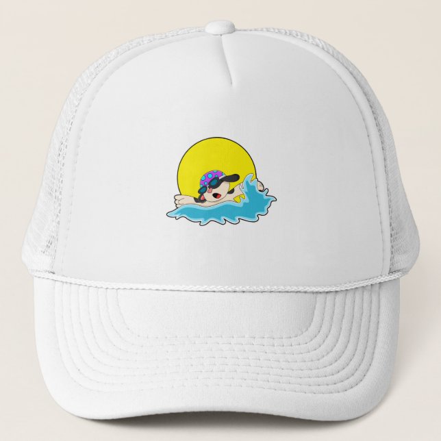 Hund beim Schwimmen mit Schwimmbrille Truckerkappe (Vorderseite)