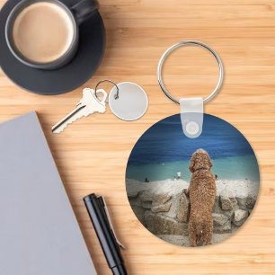 Hund beim Sightseeing am Strand Schlüsselanhänger