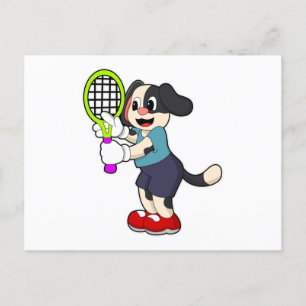 Hund beim Tennis mit Tennisschläger Postkarte