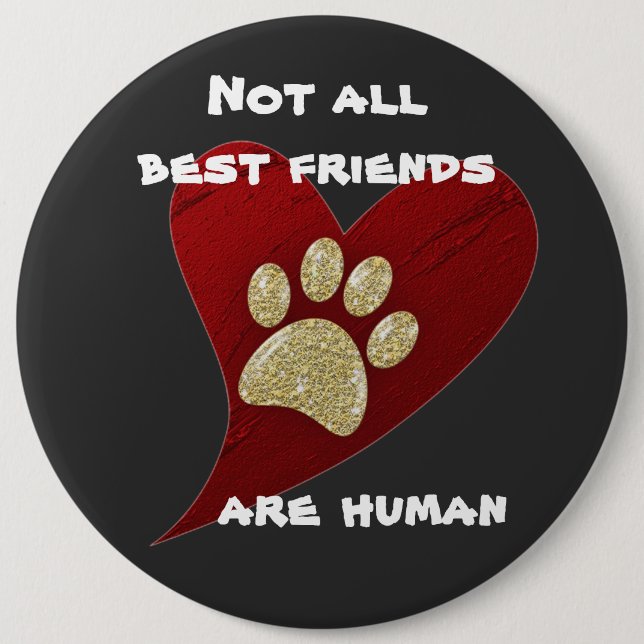 Hund Bester Freund Red Heart Gold Paw Printwerbung Button (Vorderseite)