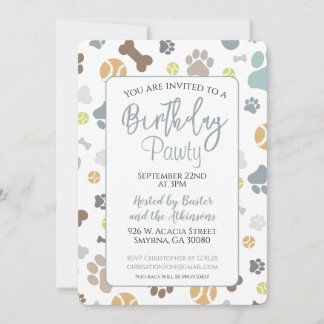 Hund Birthday Pawty Blue Party Einladung