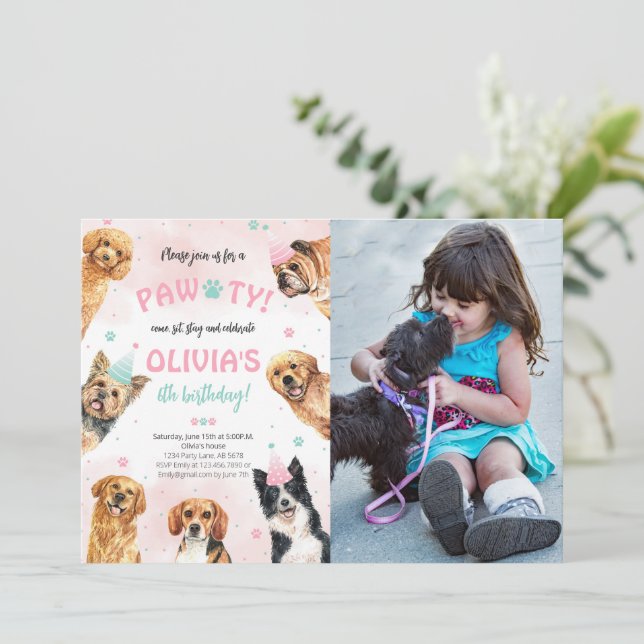 Hund Birthday Pawty Foto Einladung (Stehend Vorderseite)