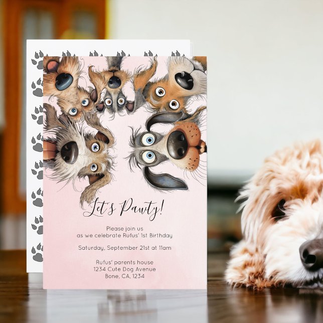Hund Birthday Pawty Niedlich Personalisiert Einladung (Dog Birthday Pawty Cute Personalized Invitations from Ricaso. Pet birthday party invite)