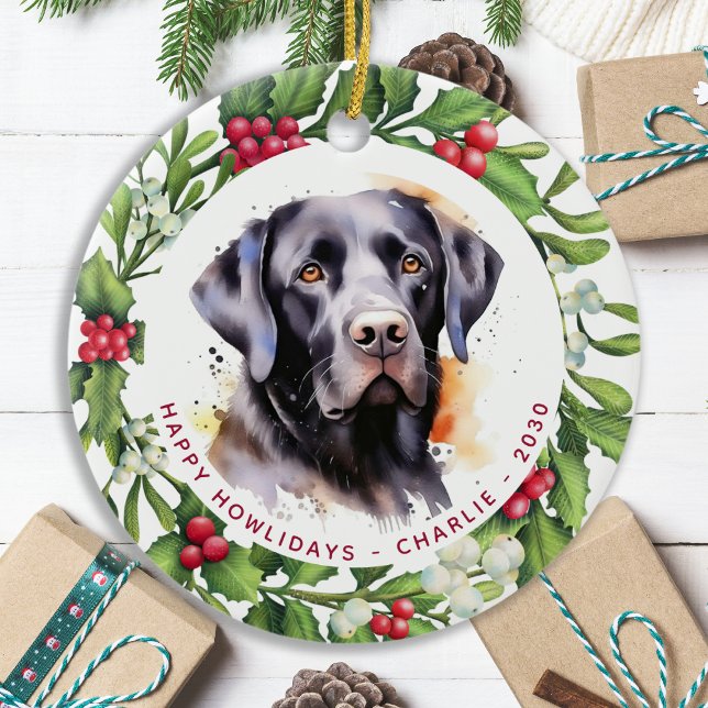 Hund Black Labrador Personalisiert Kranz Weihnacht Keramik Ornament (Von Creator hochgeladen)
