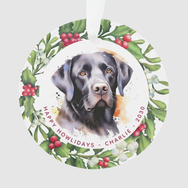 Hund Black Labrador Personalisiert Kranz Weihnacht Ornament (Vorderseite)