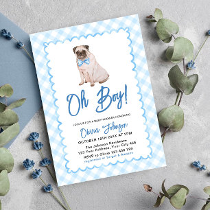 Hund Blau Gingham Oh Junge Baby Shower Einladung