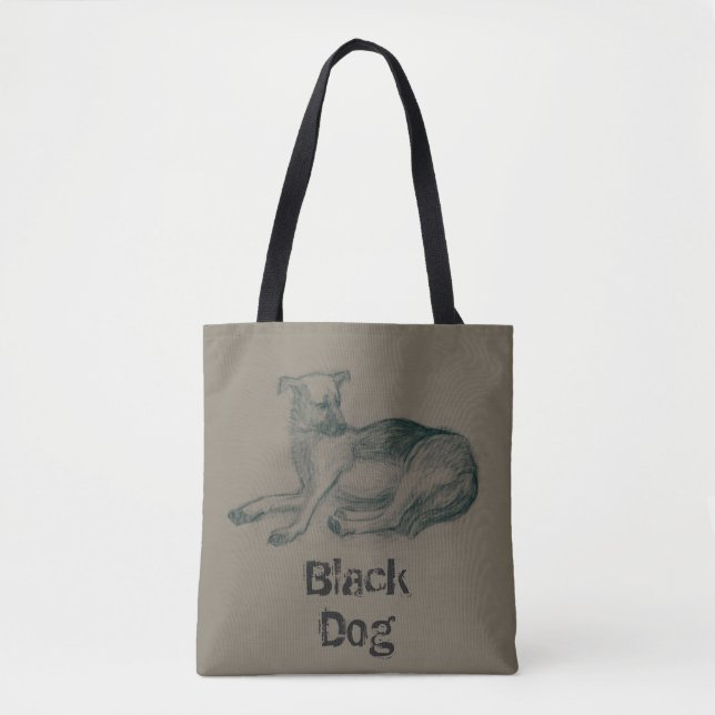 Hund. Bleistift zeichnend. Tasche (Vorderseite)
