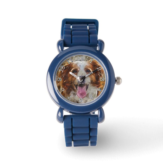 Hund - Blende mit schwarzen Zahlen Beobachten Armbanduhr (Vorderseite)