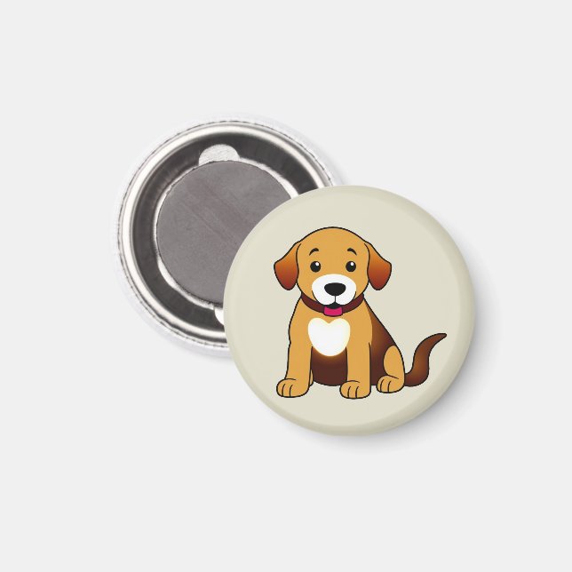 Hund Braun, sitzend -  Magnet (Vorderseite/Rückseite)