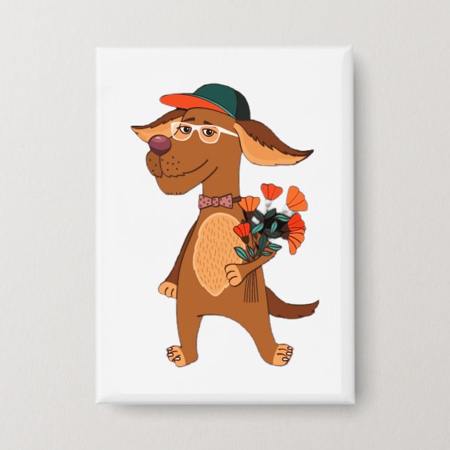 Hund, Cartoon Hund, Natur Button (Vorderseite)