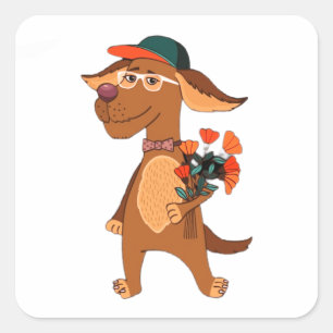 Hund, Cartoon Hund, Natur Quadratischer Aufkleber