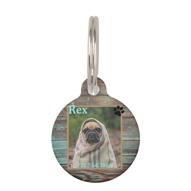 Hund Custom Foto Wood Haustiermarke (Vorderseite)