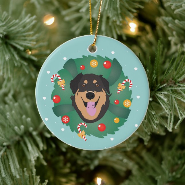 Hund dekoriert Weihnachtskranz Keramik Ornament (Baum)