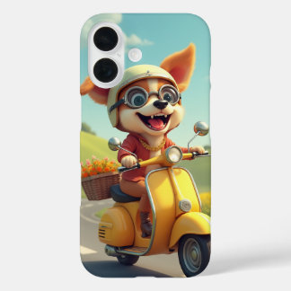 Hund, der auf einem Roller fährt iPhone 16 Hülle